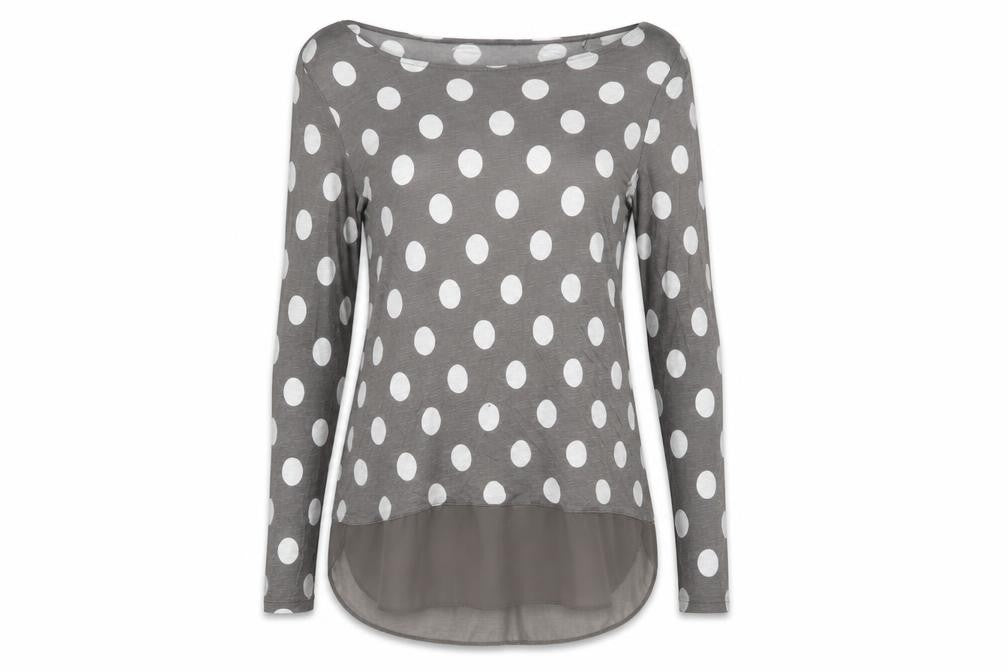 Phase Eight Women’s Grey Polka Dot Tunic Blouse Size 10 Long Sleeve