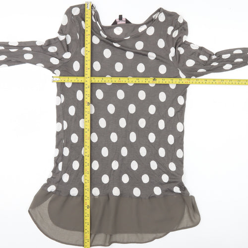 Phase Eight Women’s Grey Polka Dot Tunic Blouse Size 10 Long Sleeve