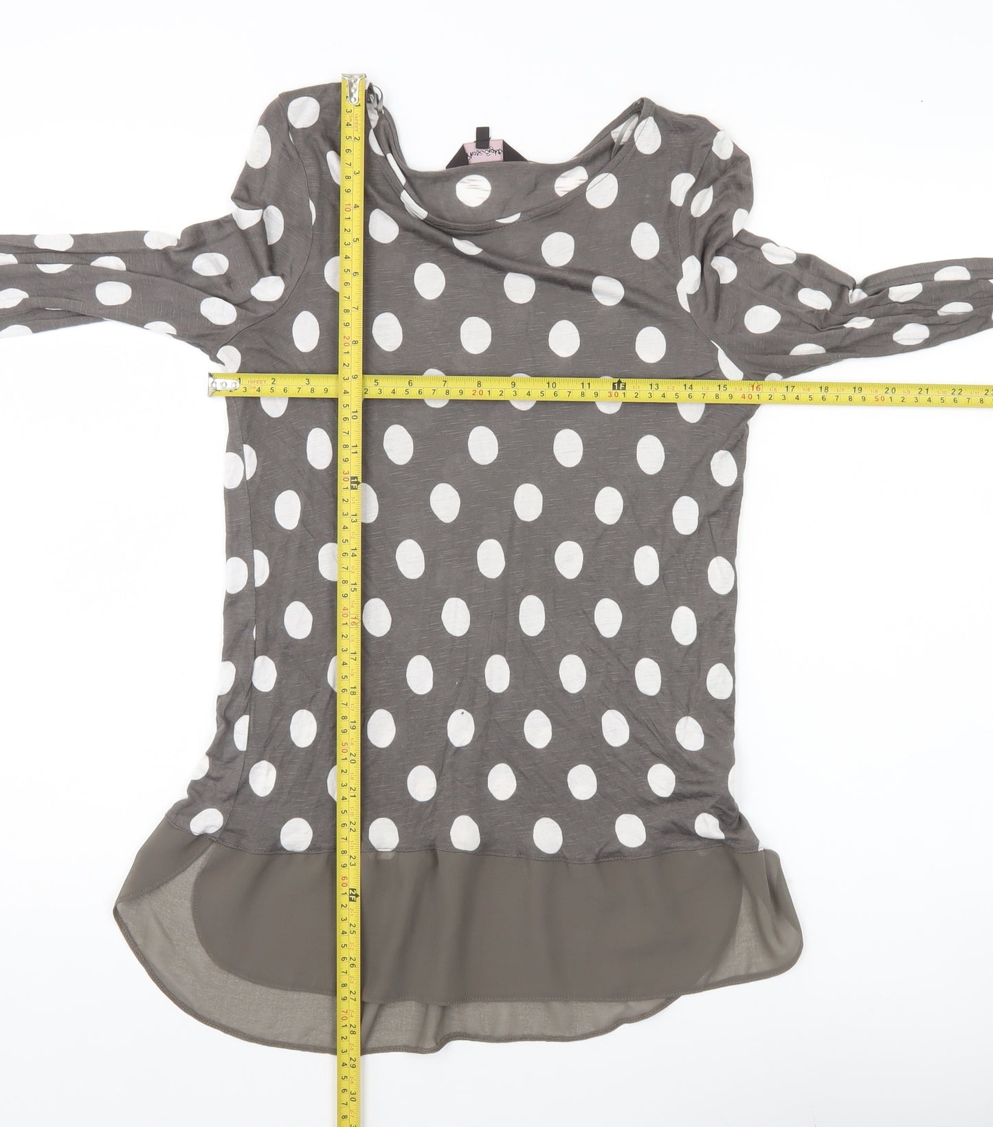 Phase Eight Women’s Grey Polka Dot Tunic Blouse Size 10 Long Sleeve