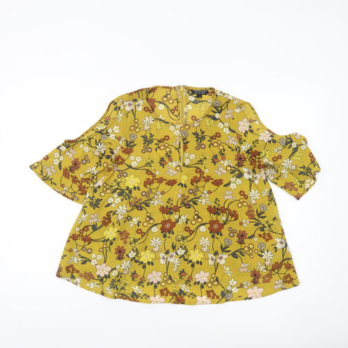 Topshop Women’s Yellow Floral Cold Shoulder Tunic Blouse Size 8