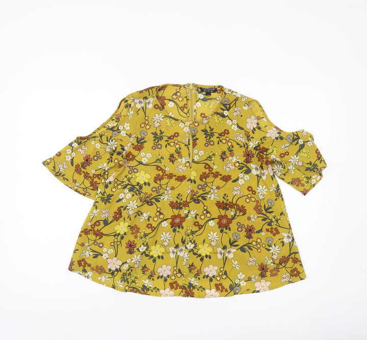 Topshop Women’s Yellow Floral Cold Shoulder Tunic Blouse Size 8
