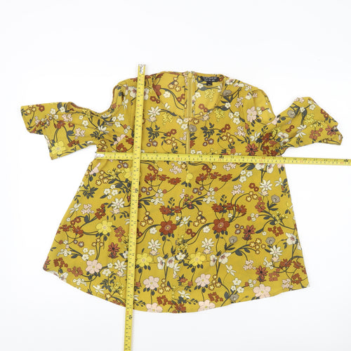 Topshop Women’s Yellow Floral Cold Shoulder Tunic Blouse Size 8