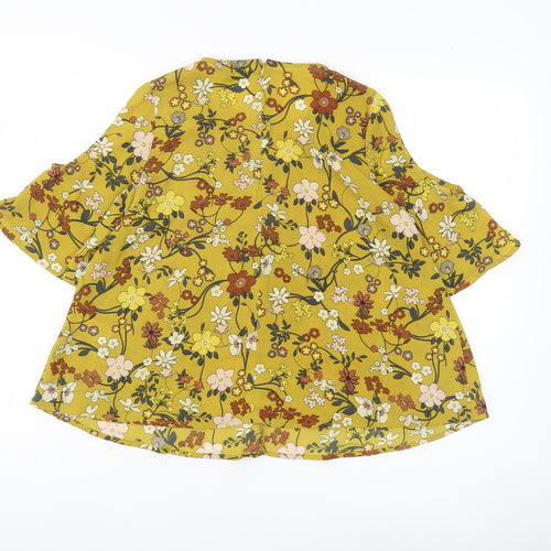 Topshop Women’s Yellow Floral Cold Shoulder Tunic Blouse Size 8