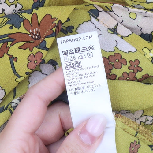 Topshop Women’s Yellow Floral Cold Shoulder Tunic Blouse Size 8