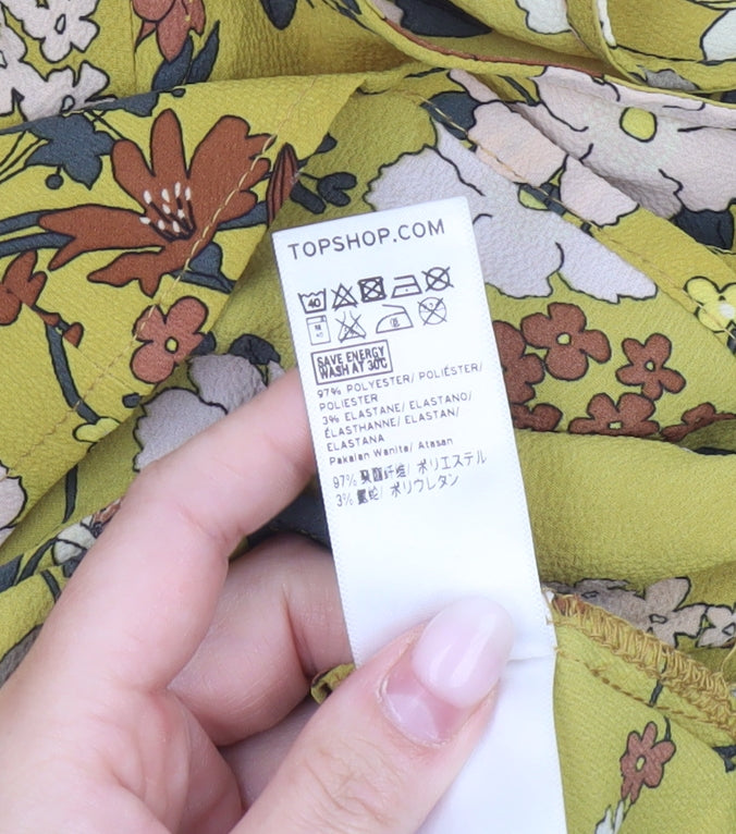 Topshop Women’s Yellow Floral Cold Shoulder Tunic Blouse Size 8