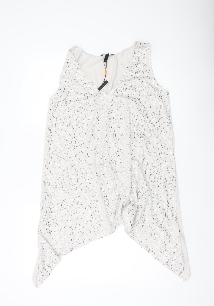 Isabella Oliver Women’s White Sequin V-Neck Maternity Tunic Top Size 12