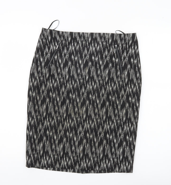Marks and Spencer Women’s Black Pencil Skirt UK 12 Geometric Zip Workwear