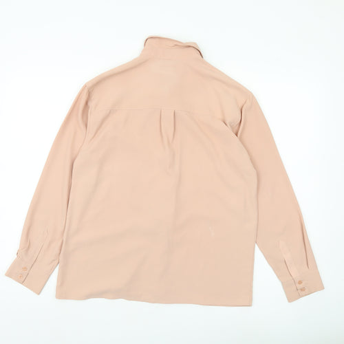 Topshop Women Beige Lace Blouse UK 8 Long Sleeve Collared