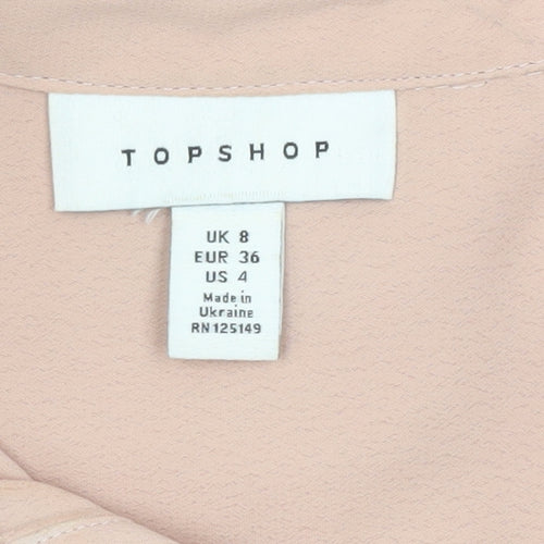 Topshop Women Beige Lace Blouse UK 8 Long Sleeve Collared