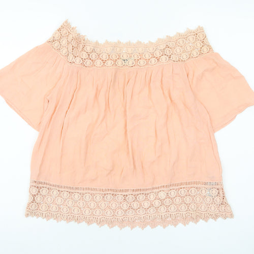 Miss Selfridge Women’s Pink Off Shoulder Lace Trim Blouse UK 6
