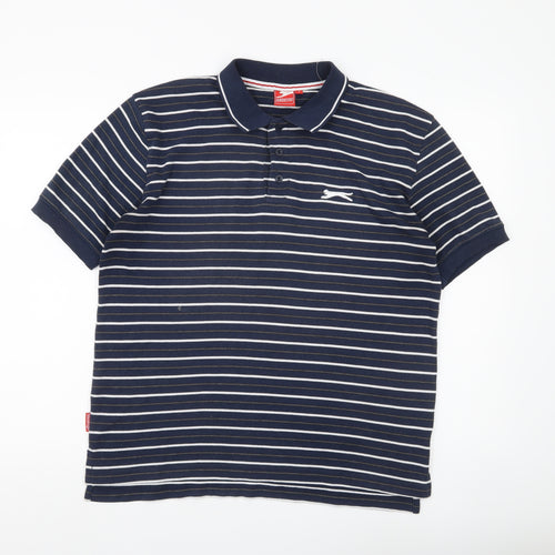 Slazenger Men’s Blue Striped Polo Shirt M Short Sleeve Cotton