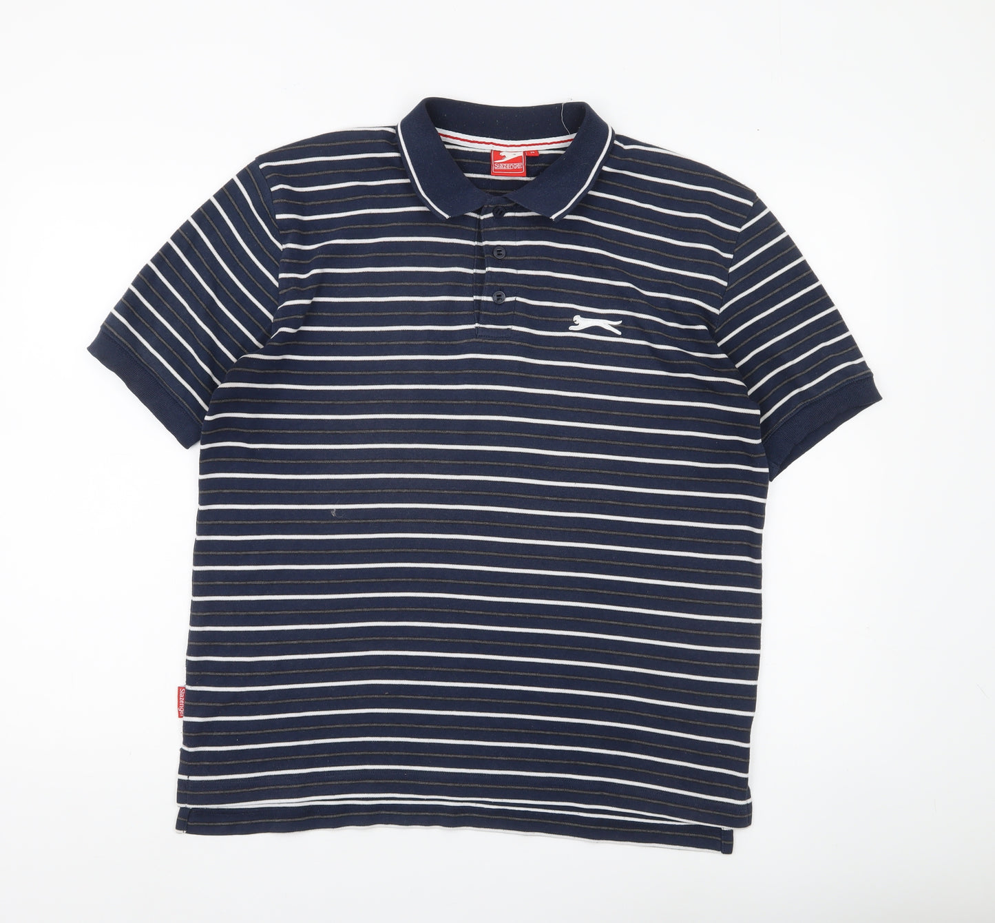 Slazenger Men’s Blue Striped Polo Shirt M Short Sleeve Cotton