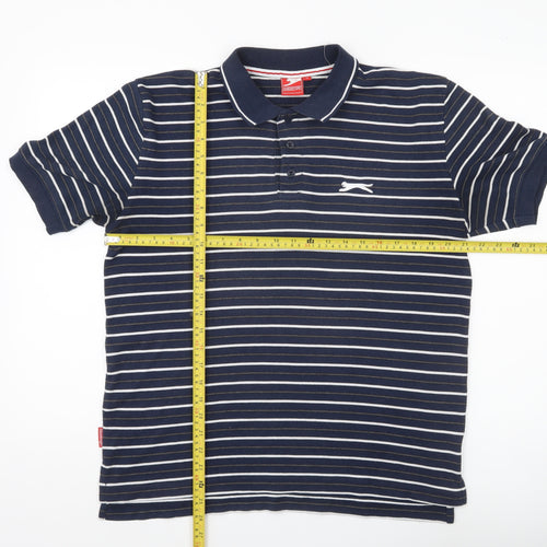 Slazenger Men’s Blue Striped Polo Shirt M Short Sleeve Cotton