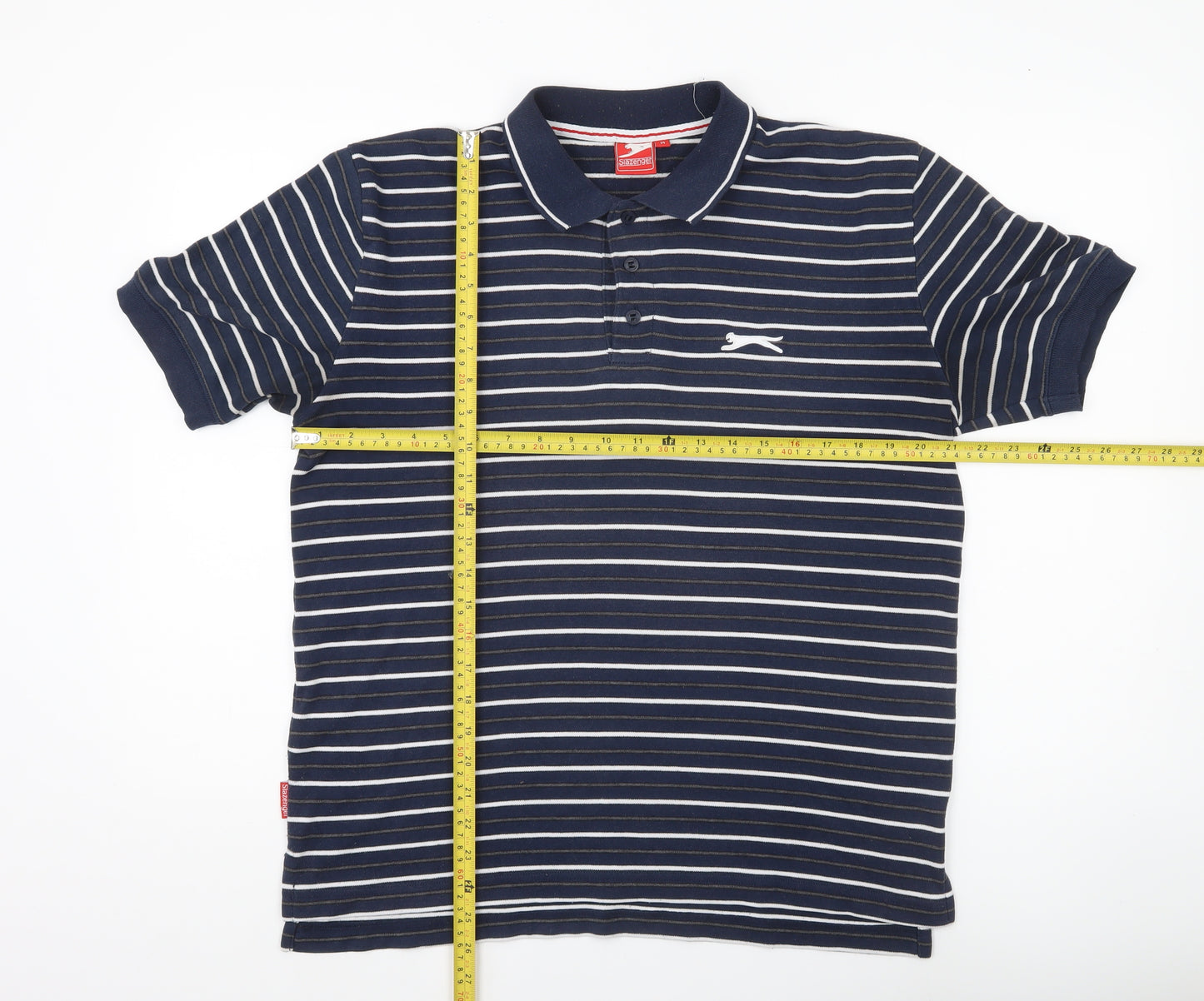 Slazenger Men’s Blue Striped Polo Shirt M Short Sleeve Cotton