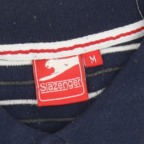 Slazenger Men’s Blue Striped Polo Shirt M Short Sleeve Cotton