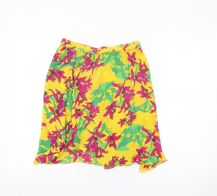 Vero Moda Women’s Yellow Floral A-Line Skirt Size M Knee Length Viscose