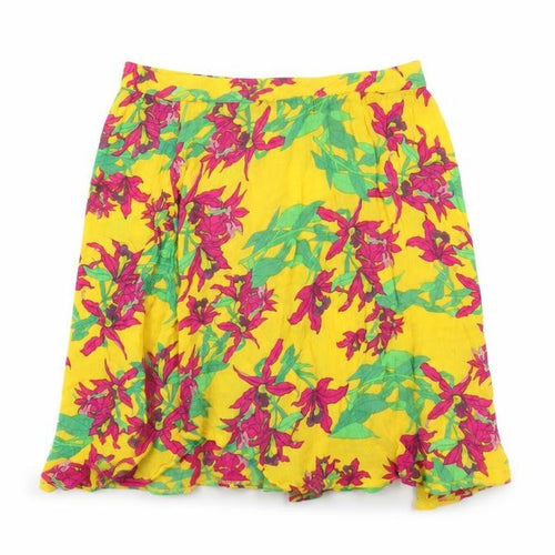 Vero Moda Women’s Yellow Floral A-Line Skirt Size M Knee Length Viscose