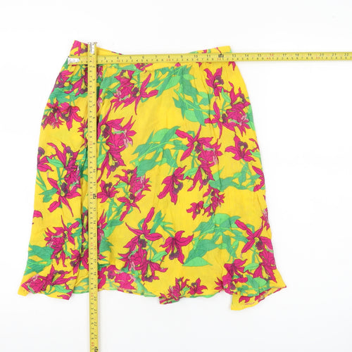 Vero Moda Women’s Yellow Floral A-Line Skirt Size M Knee Length Viscose