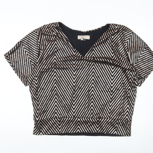 Billie & Blossom Women’s Black Geometric V-Neck Blouse UK 16 Petite