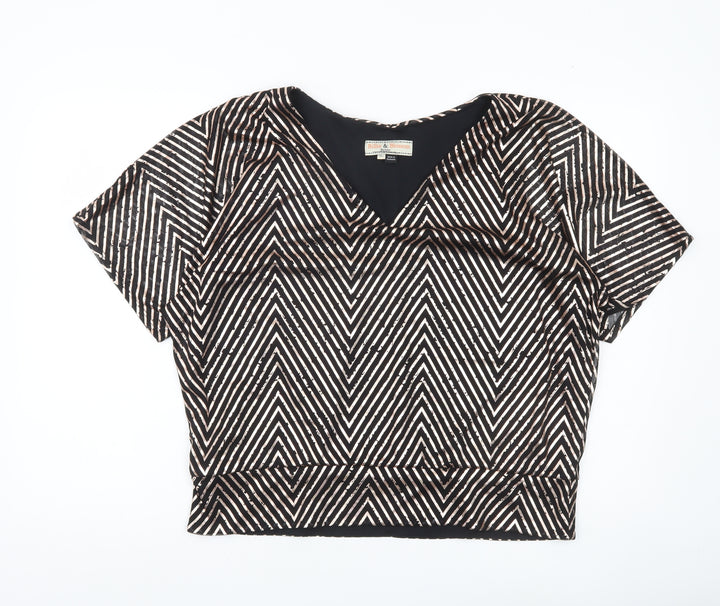 Billie & Blossom Women’s Black Geometric V-Neck Blouse UK 16 Petite