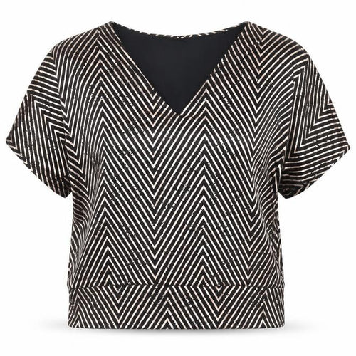 Billie & Blossom Women’s Black Geometric V-Neck Blouse UK 16 Petite