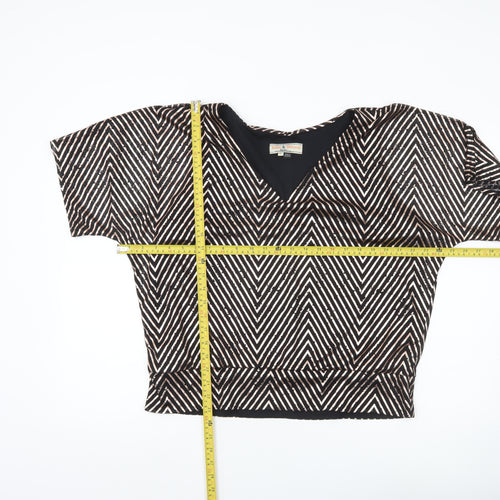 Billie & Blossom Women’s Black Geometric V-Neck Blouse UK 16 Petite