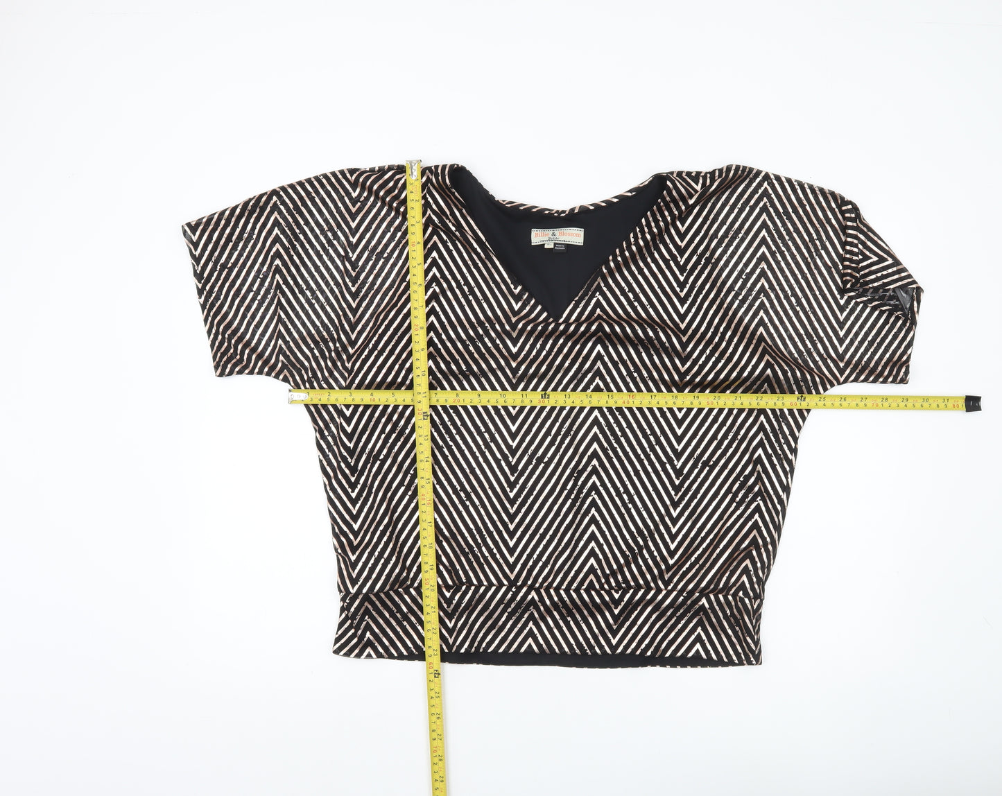 Billie & Blossom Women’s Black Geometric V-Neck Blouse UK 16 Petite