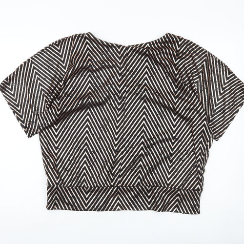 Billie & Blossom Women’s Black Geometric V-Neck Blouse UK 16 Petite