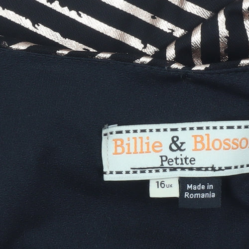 Billie & Blossom Women’s Black Geometric V-Neck Blouse UK 16 Petite