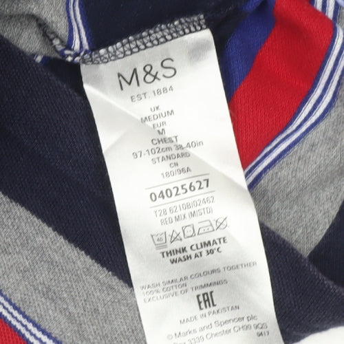 Marks & Spencer Blue Harbour Men’s Multicoloured Striped Polo Shirt M Regular Fit Cotton