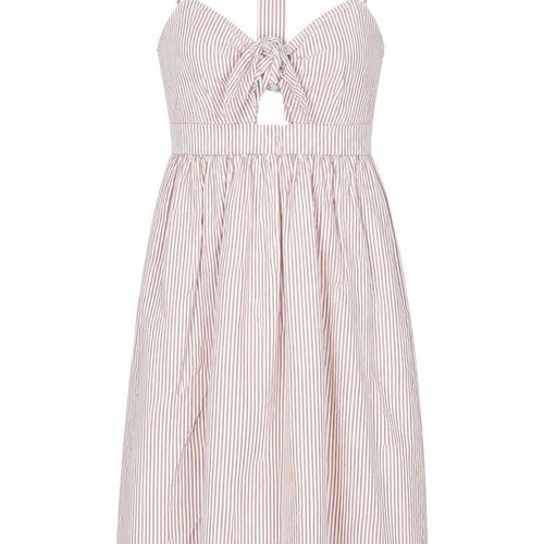 Boohoo Women Red Striped Cotton Knee Length Sundress UK 10