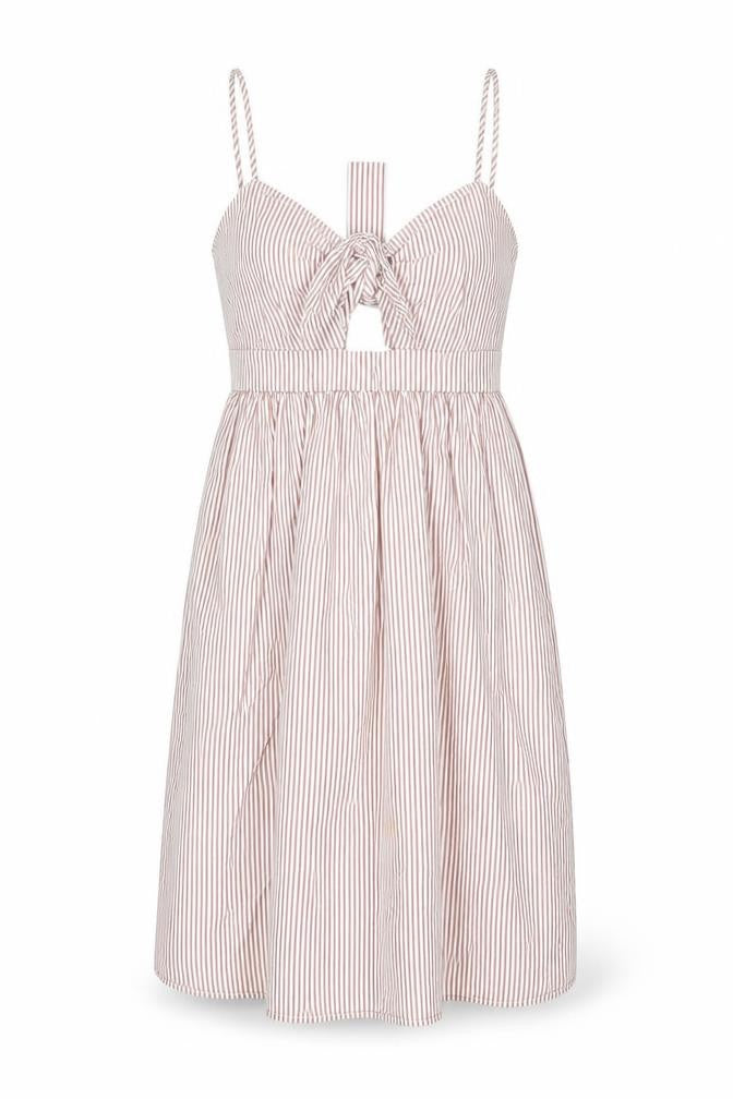 Boohoo Women Red Striped Cotton Knee Length Sundress UK 10