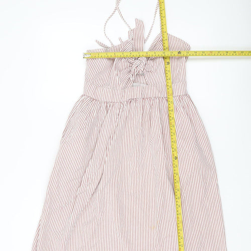 Boohoo Women Red Striped Cotton Knee Length Sundress UK 10