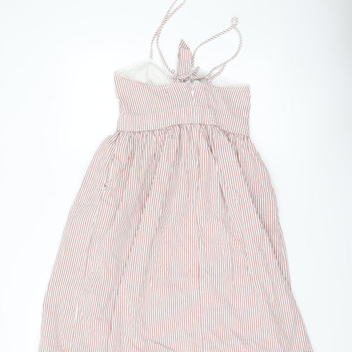 Boohoo Women Red Striped Cotton Knee Length Sundress UK 10