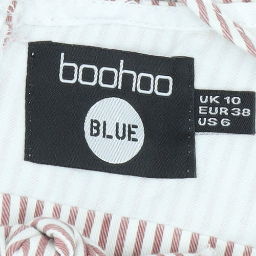 Boohoo Women Red Striped Cotton Knee Length Sundress UK 10