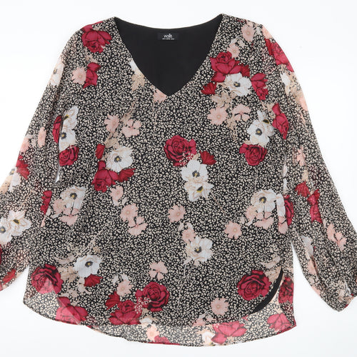 Wallis Women’s Multicoloured Floral Chiffon Blouse UK 14 V-Neck