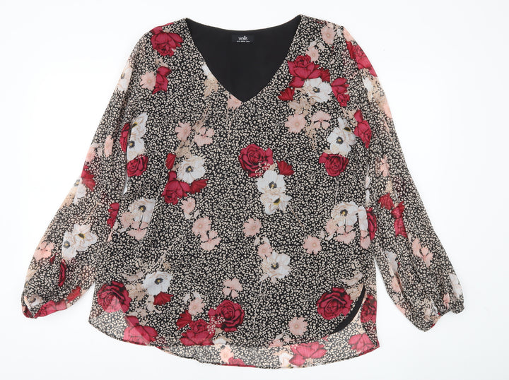 Wallis Women’s Multicoloured Floral Chiffon Blouse UK 14 V-Neck