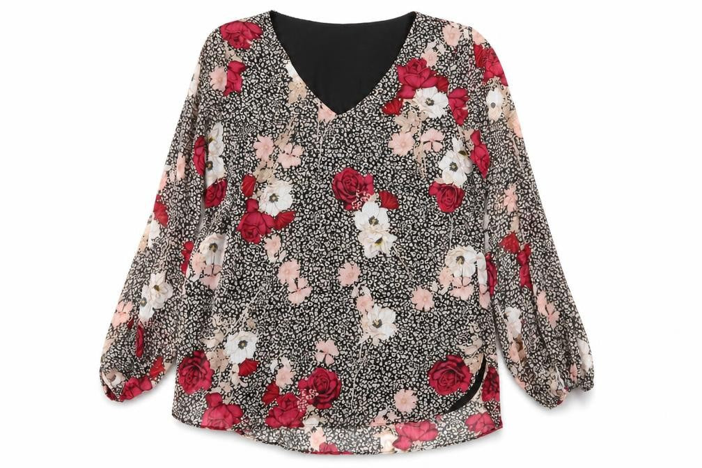 Wallis Women’s Multicoloured Floral Chiffon Blouse UK 14 V-Neck