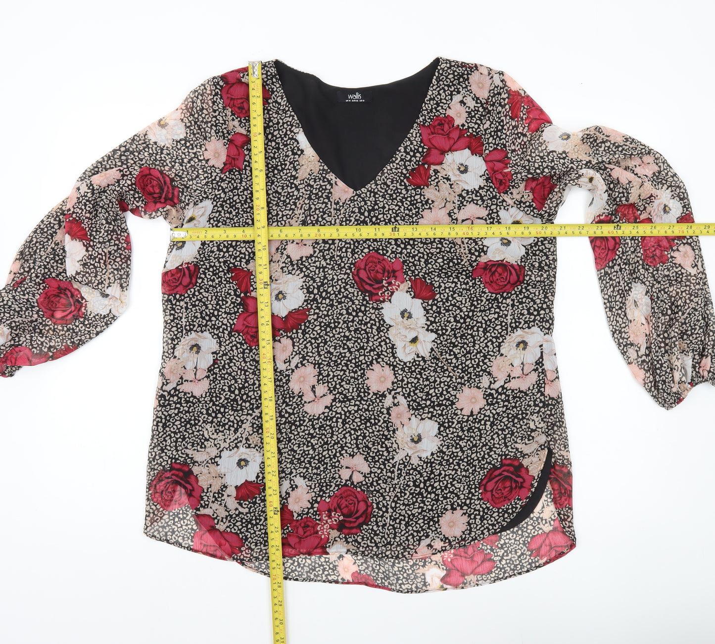 Wallis Women’s Multicoloured Floral Chiffon Blouse UK 14 V-Neck