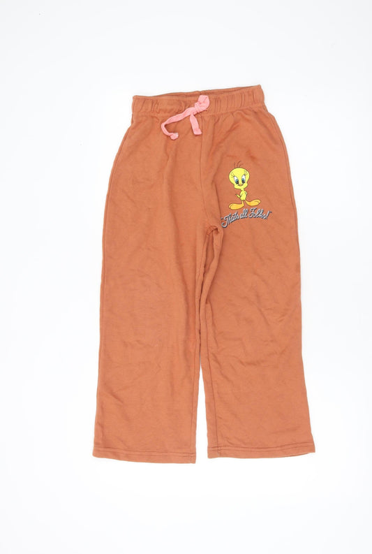 H&M Girls Orange Tweety Sweatpants 9-10 Years Cartoon Looney Tunes Trousers