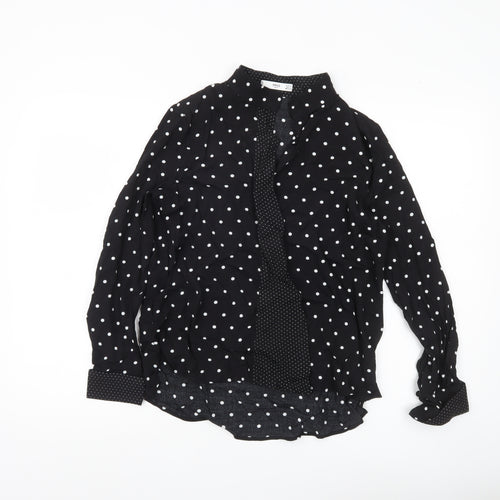 MNG Women’s Black Polka Dot Button-Up Shirt XS Long Sleeve Viscose
