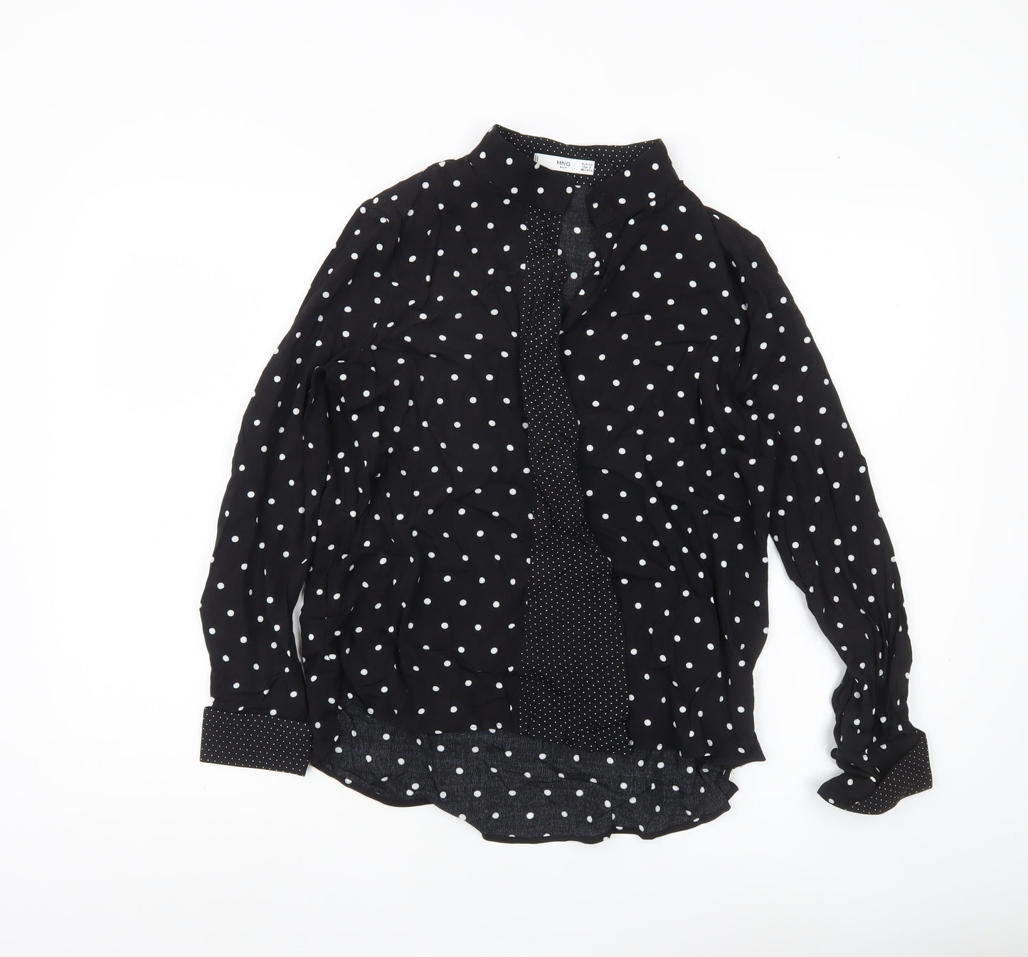 MNG Women’s Black Polka Dot Button-Up Shirt XS Long Sleeve Viscose