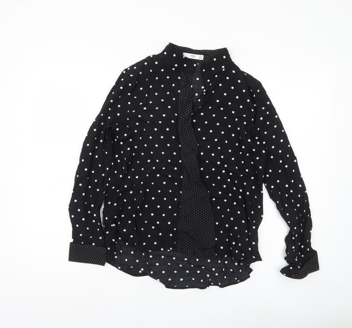 MNG Women’s Black Polka Dot Button-Up Shirt XS Long Sleeve Viscose