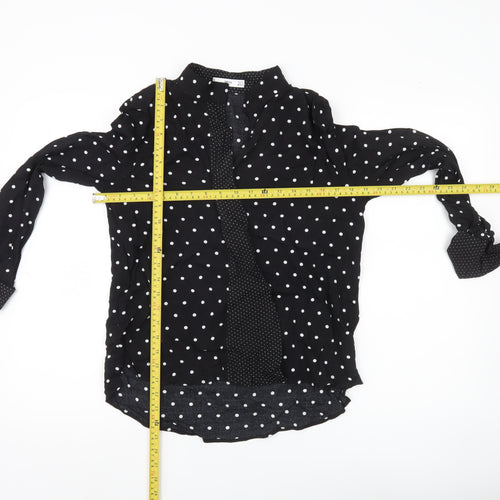 MNG Women’s Black Polka Dot Button-Up Shirt XS Long Sleeve Viscose