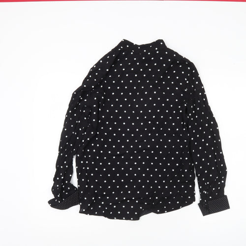 MNG Women’s Black Polka Dot Button-Up Shirt XS Long Sleeve Viscose
