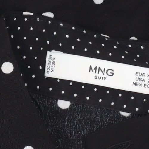 MNG Women’s Black Polka Dot Button-Up Shirt XS Long Sleeve Viscose