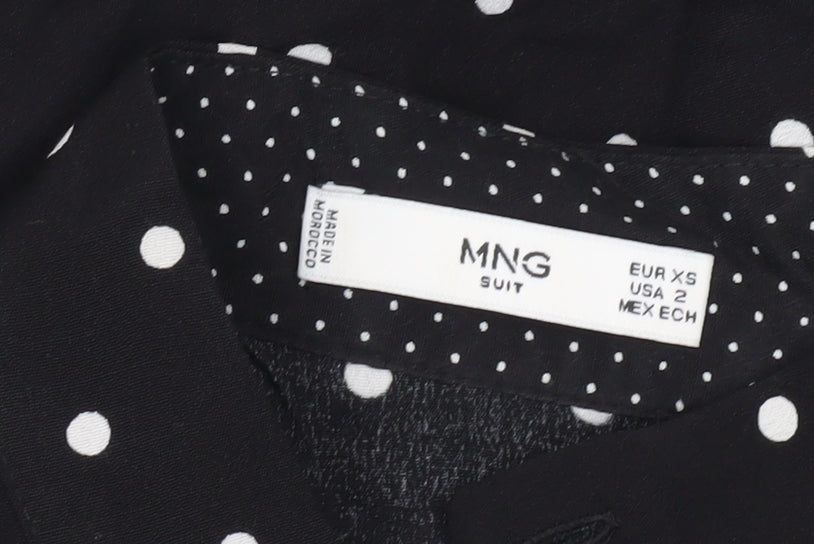 MNG Women’s Black Polka Dot Button-Up Shirt XS Long Sleeve Viscose