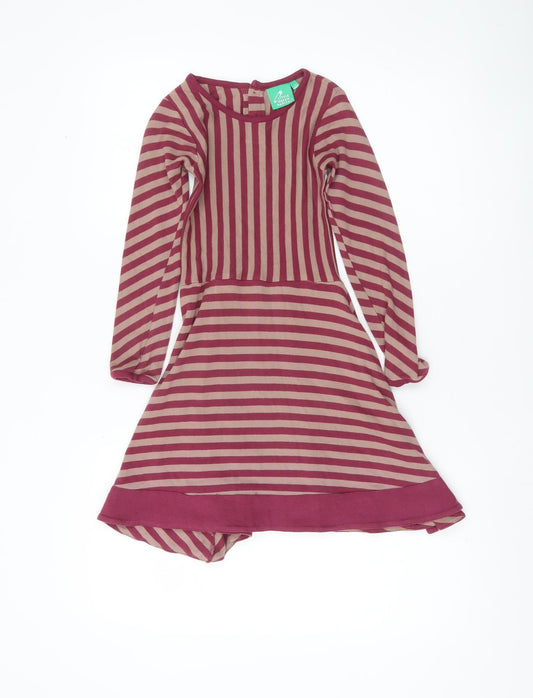 Little Green Radicals Girls Red Striped Skater Dress 5-6 Years Long Sleeve