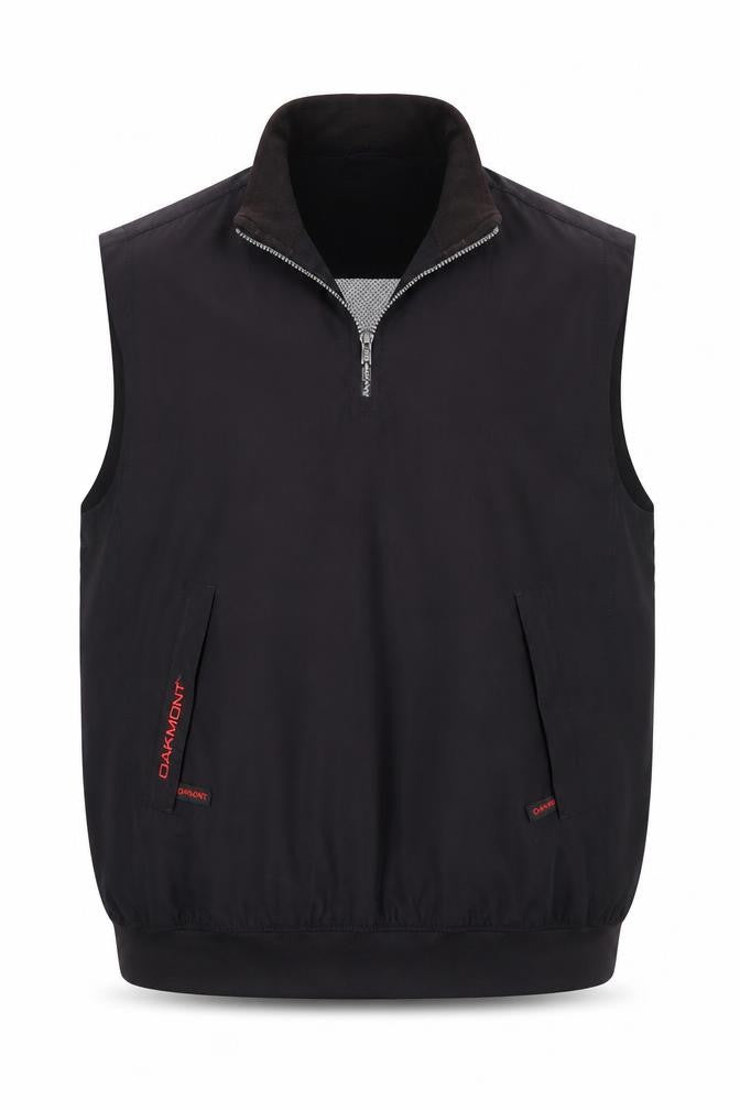 Front view of Oakmont Men’s Black Polyester Stand-Up Collar Waistcoat M