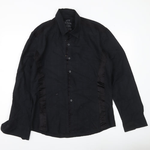 River Island Men's Black Cotton Long Sleeve Dress Shirt Size L